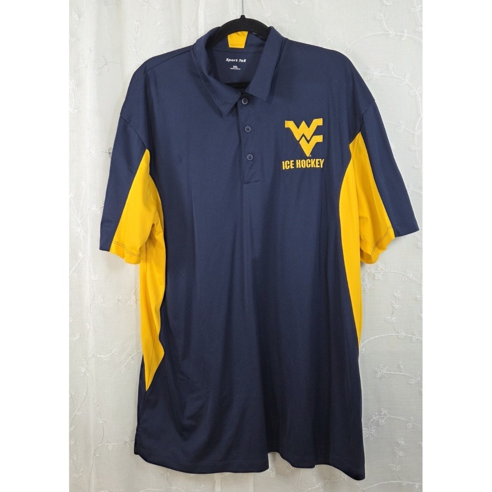 West Virginia Mountaineers Ice Hockey Blue Yellow  Polo Golf Shirt‎ 2XL